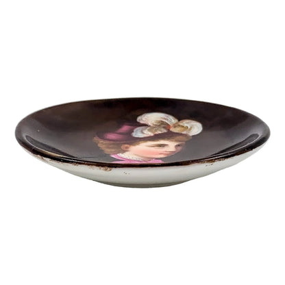 19th Century Biedermeier German KPM miniature porcelain bowl / trinket dish with portrait of lady