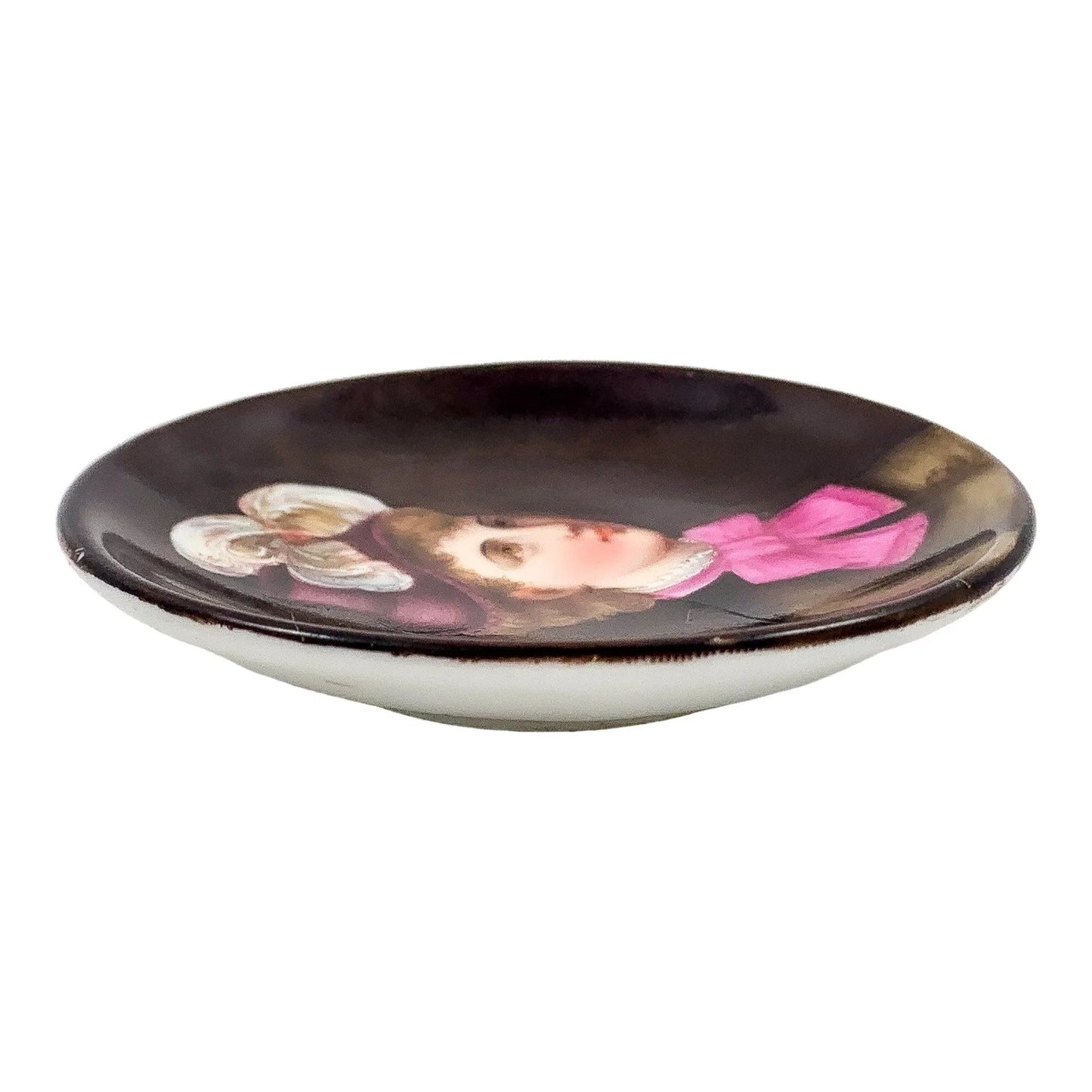 19th Century Biedermeier German KPM miniature porcelain bowl / trinket dish with portrait of lady