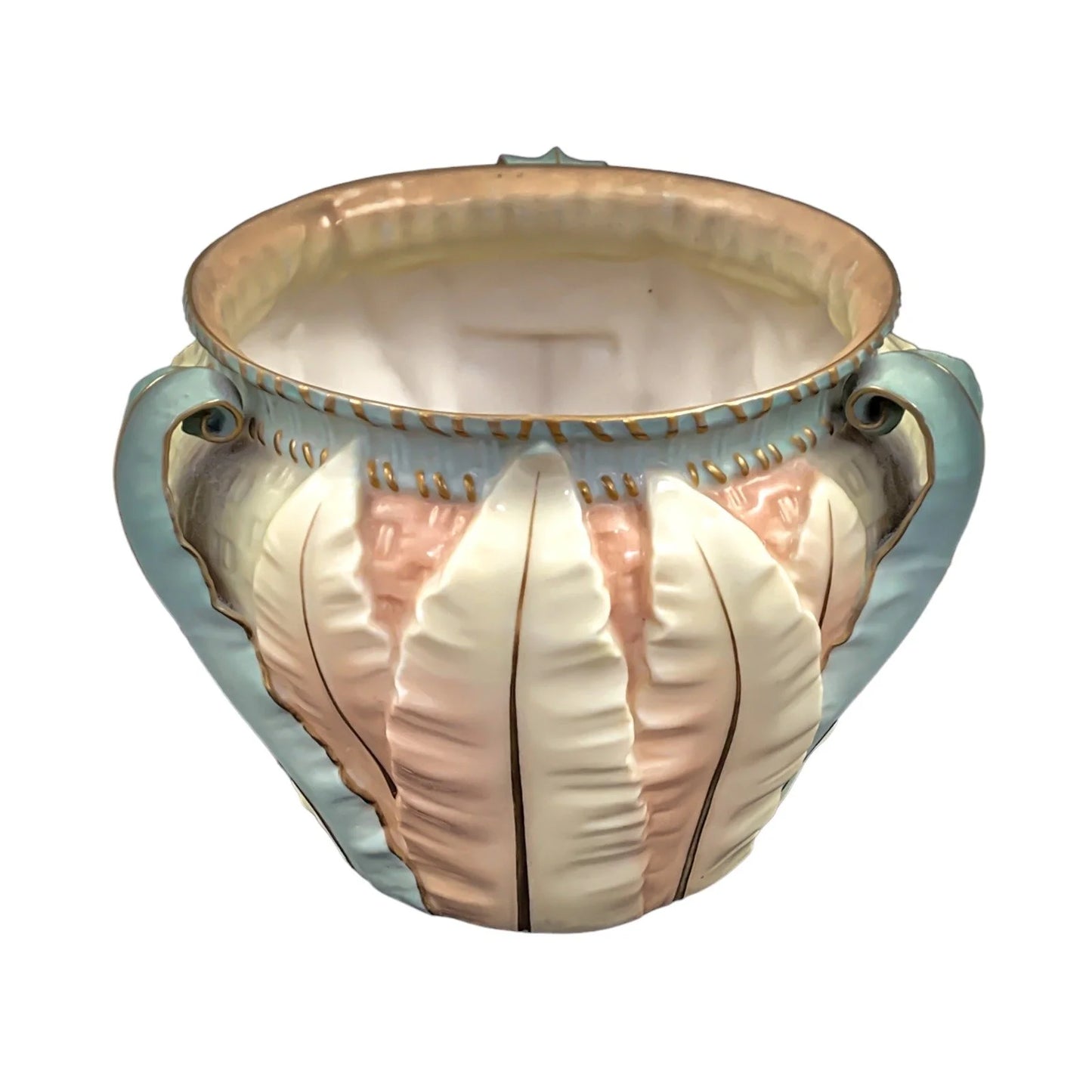 Art Nouveau Royal Worcester ivory blush planter/jardiniere/cache pot with leaf design