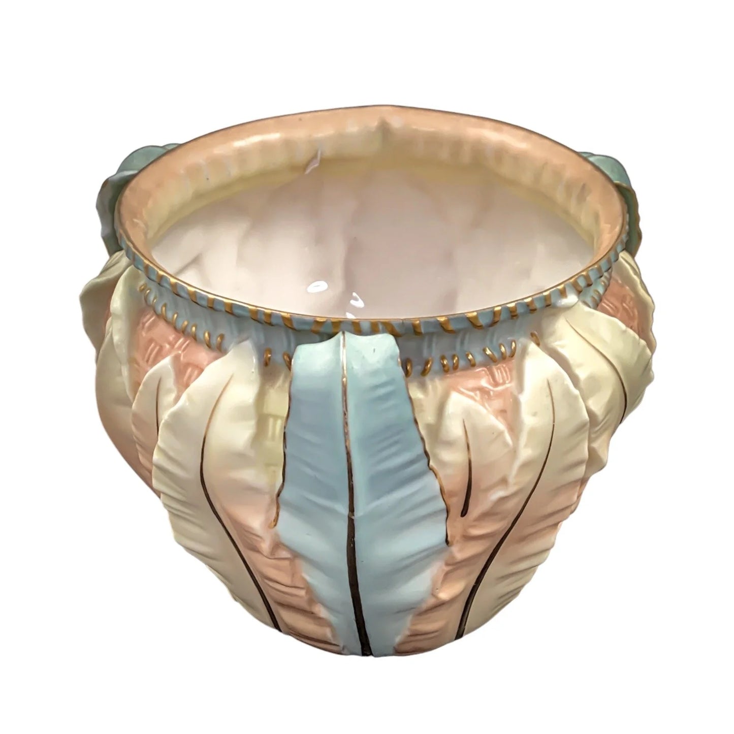 Art Nouveau Royal Worcester ivory blush planter/jardiniere/cache pot with leaf design