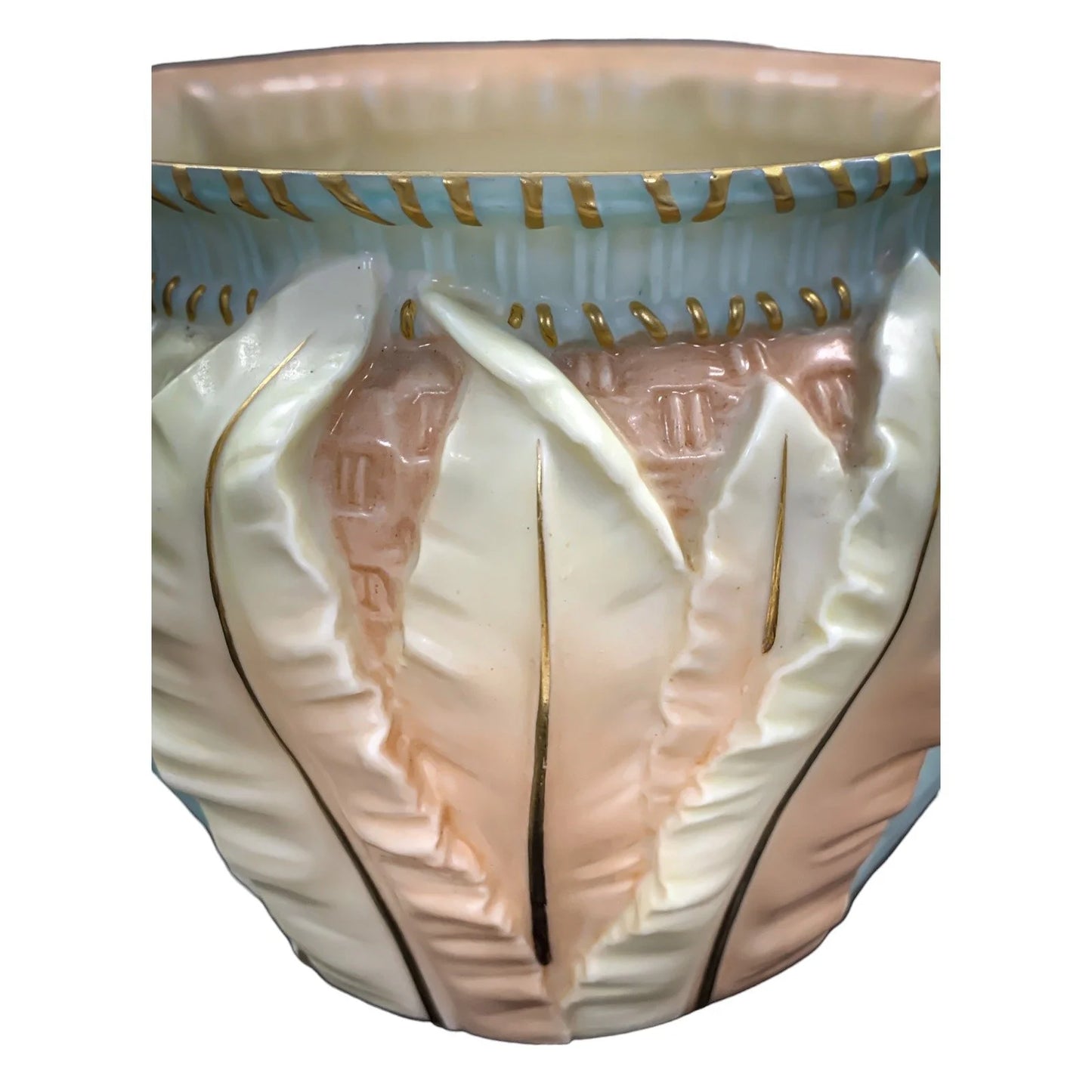 Art Nouveau Royal Worcester ivory blush planter/jardiniere/cache pot with leaf design