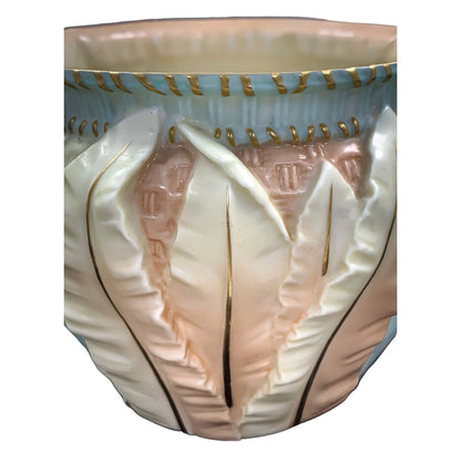 Art Nouveau Royal Worcester ivory blush planter/jardiniere/cache pot with leaf design