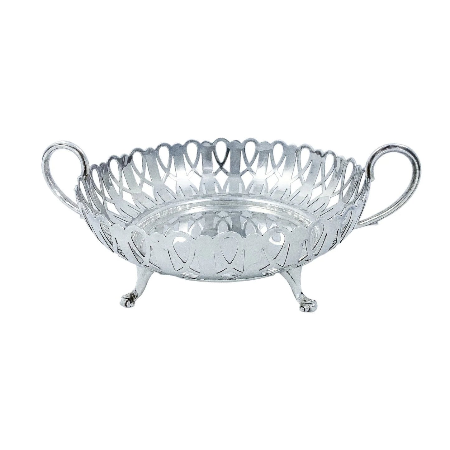 Edwardian silver plated pierced two-handled round centrepiece fruit bowl basket