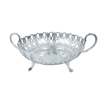 Edwardian silver plated pierced two-handled round centrepiece fruit bowl basket