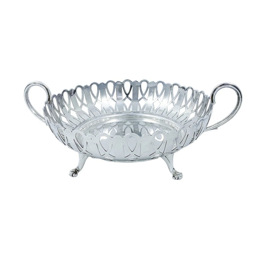 Edwardian silver plated pierced two-handled round centrepiece fruit bowl basket