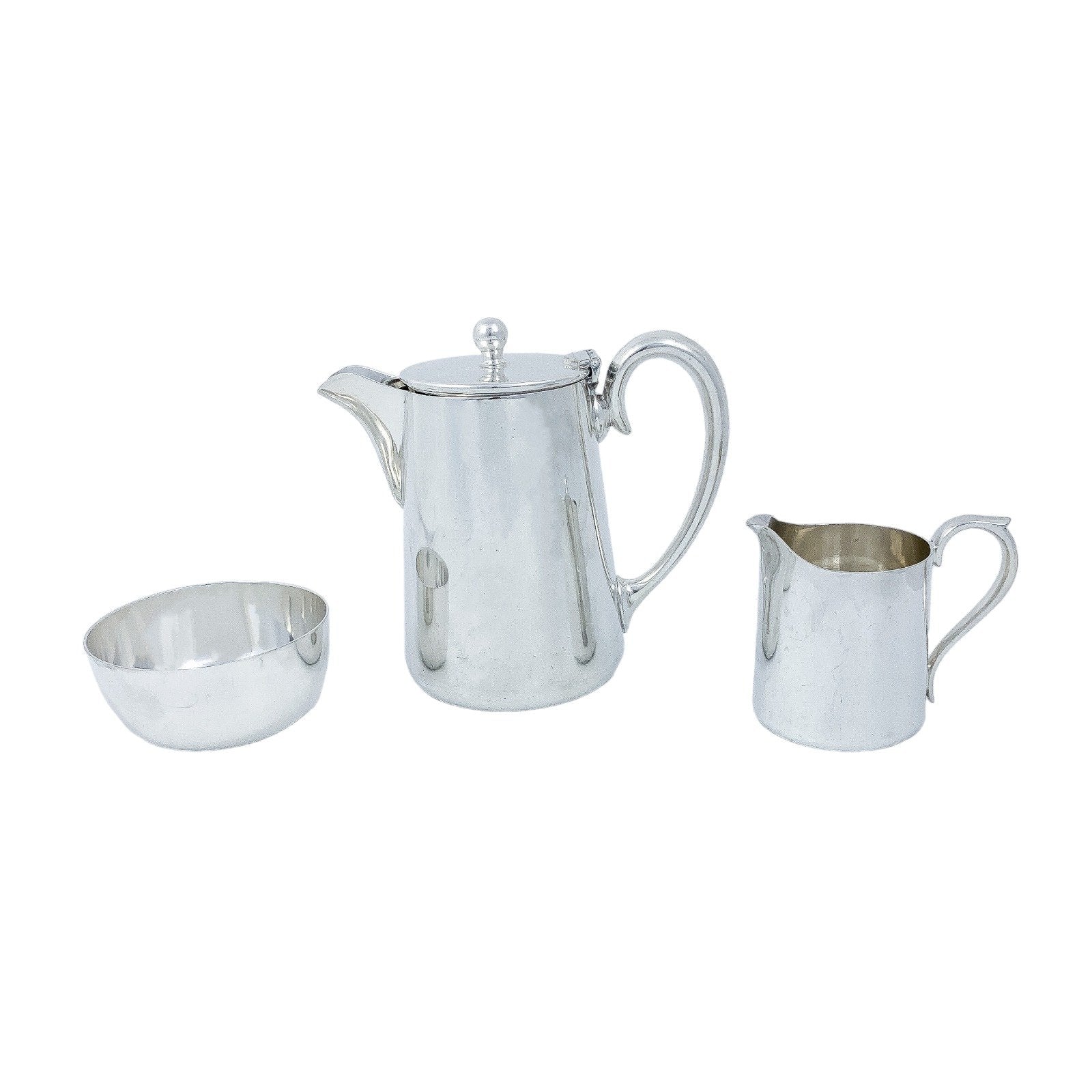 Art Deco silver plated 3 piece coffee / tea set comprising teapot, milk jug and sugar bowl