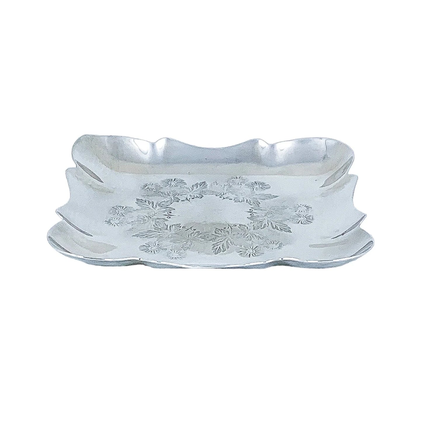 Sterling silver trinket dish in Art Nouveau style, fluted body with thistle design