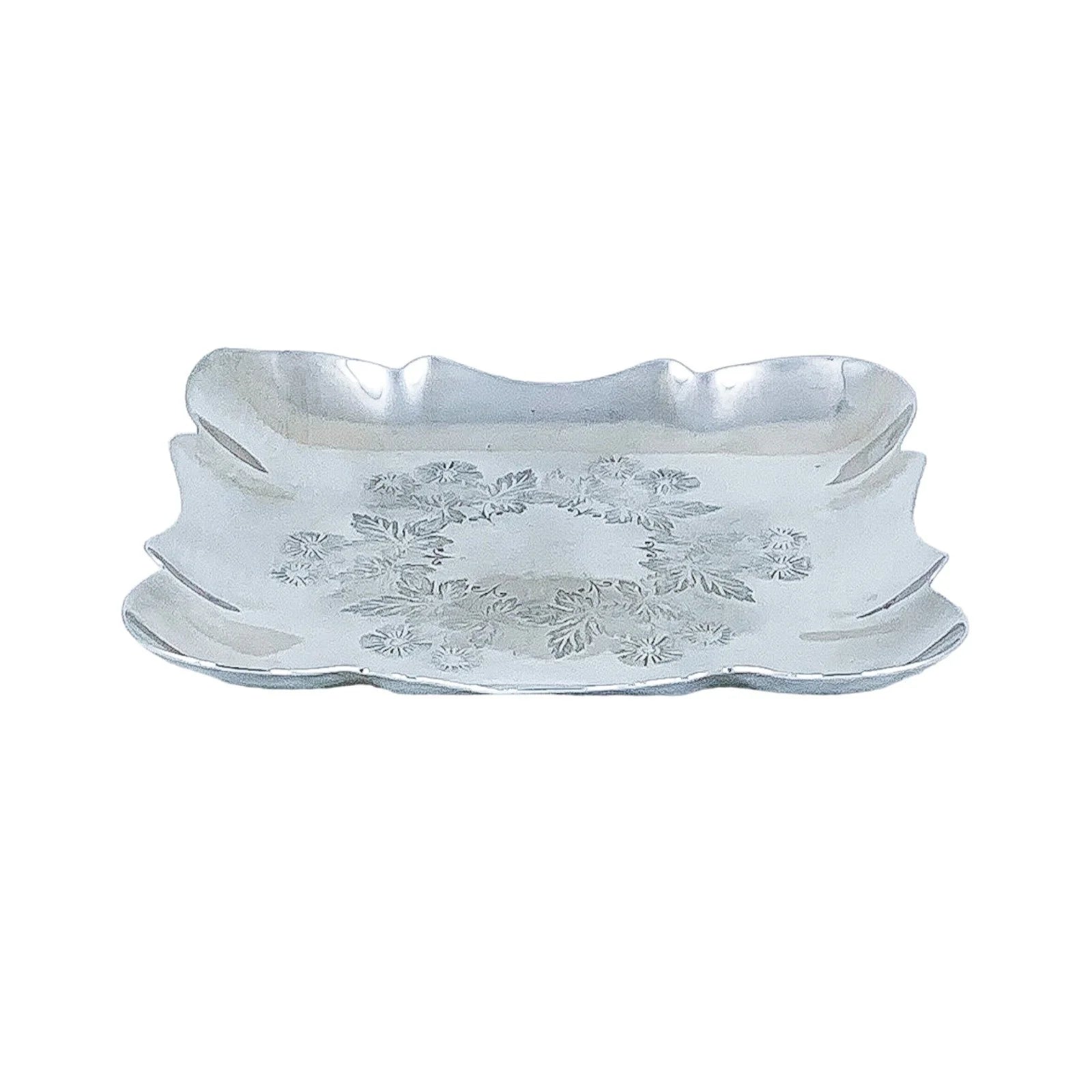 Sterling silver trinket dish in Art Nouveau style, fluted body with thistle design