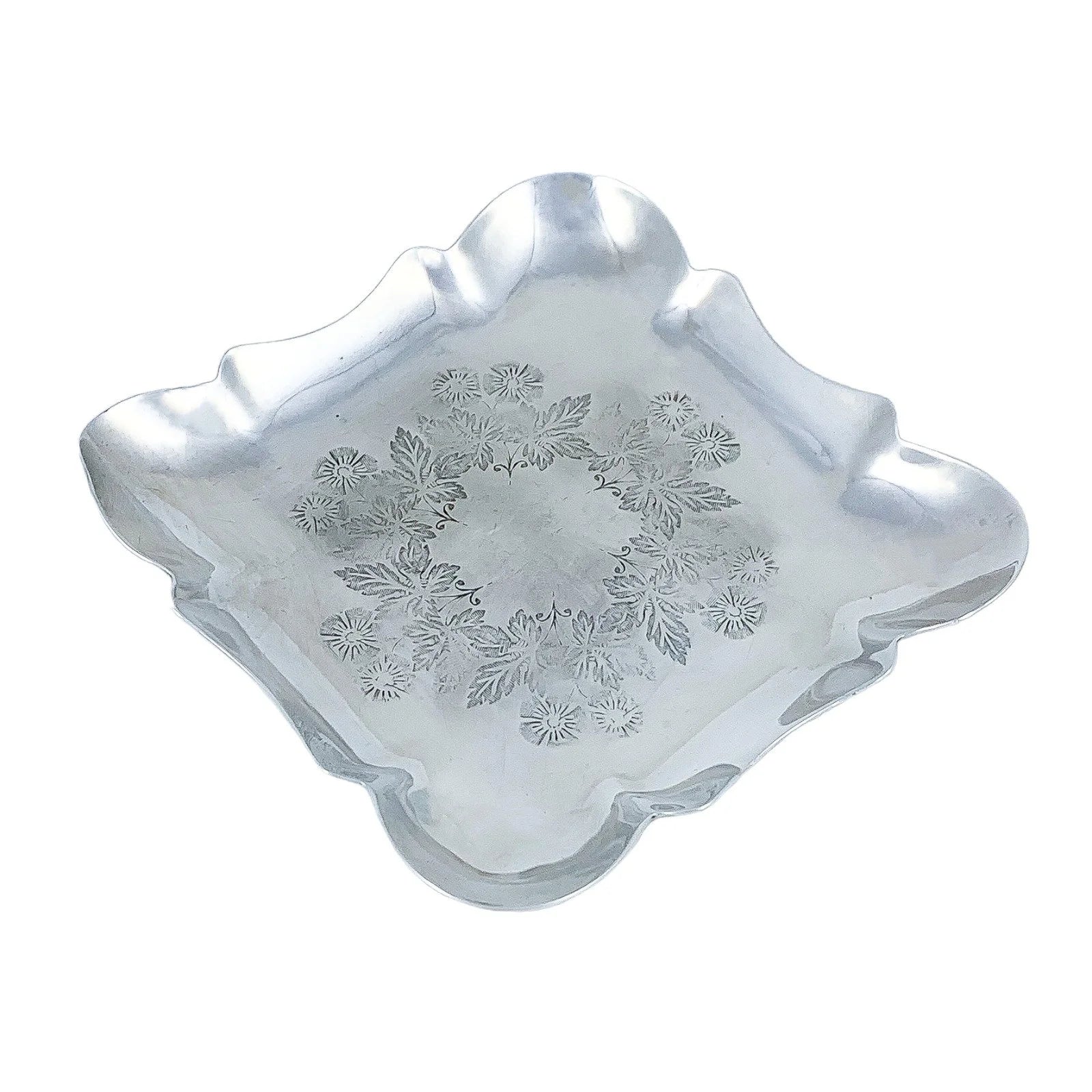 Sterling silver trinket dish in Art Nouveau style, fluted body with thistle design