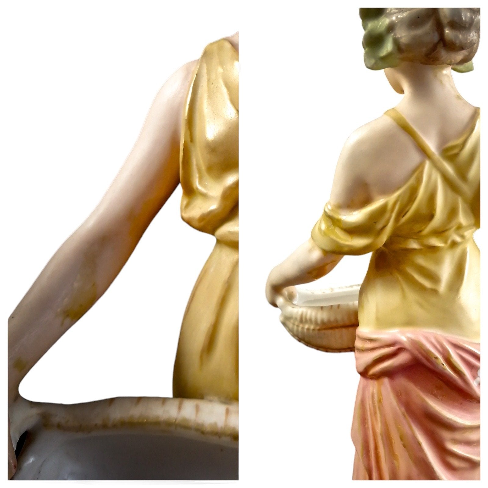 Antique Royal Dux figurine of young woman with papyrus basket, model 2077, circa 1900