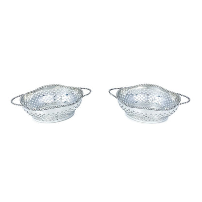 Edwardian sterling silver bonbon baskets with C-form handles and pierced geometric design
