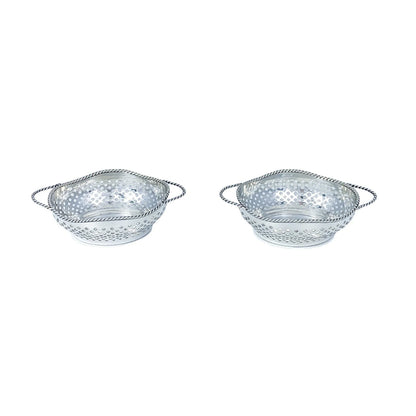 Edwardian sterling silver bonbon baskets with C-form handles and pierced geometric design