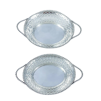 Edwardian sterling silver bonbon baskets with C-form handles and pierced geometric design