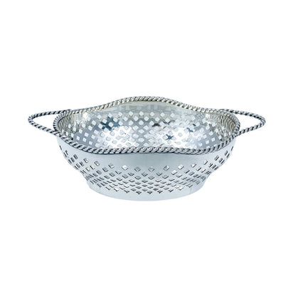 Edwardian sterling silver bonbon baskets with C-form handles and pierced geometric design