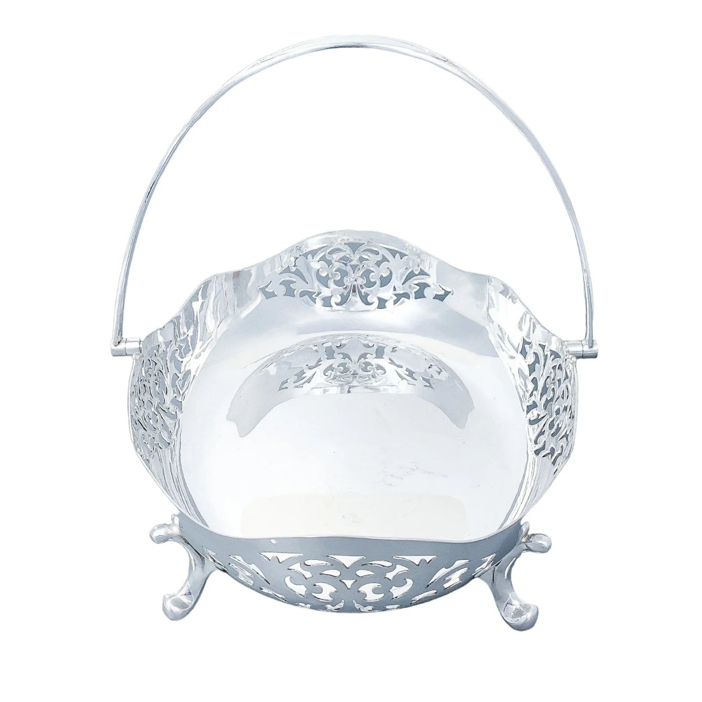 Elegant Edwardian silver plated pierced fruit basket with handle