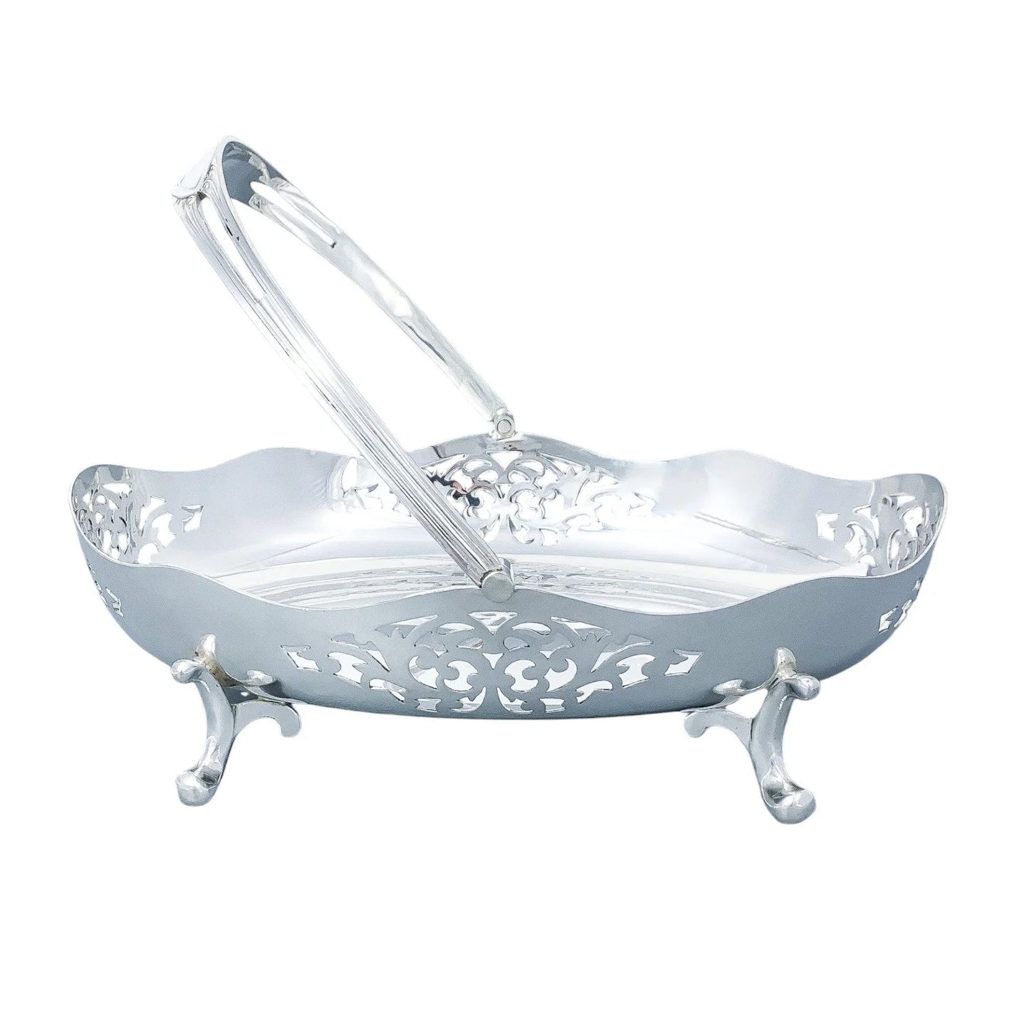 Elegant Edwardian silver plated pierced fruit basket with handle