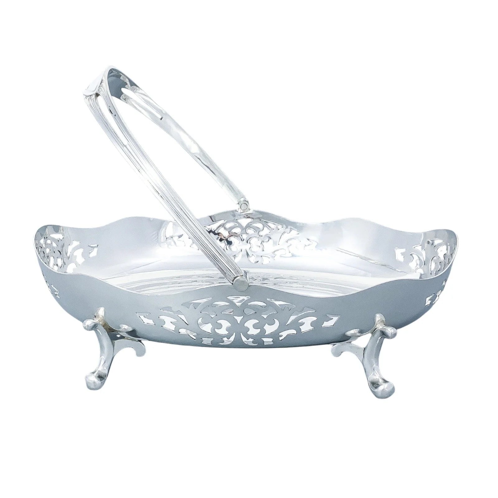 Elegant Edwardian silver plated pierced fruit basket with handle