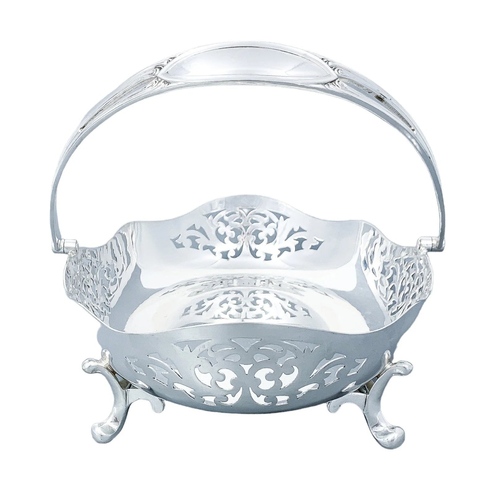 Elegant Edwardian silver plated pierced fruit basket with handle