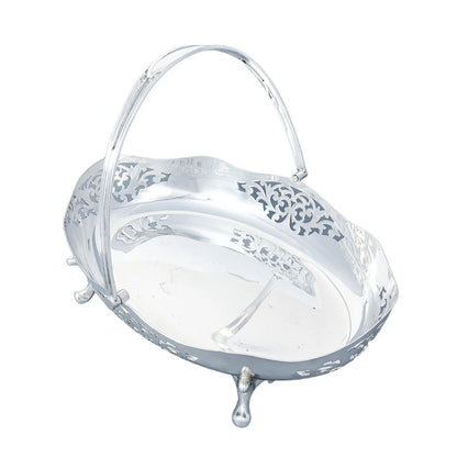 Elegant Edwardian silver plated pierced fruit basket with handle