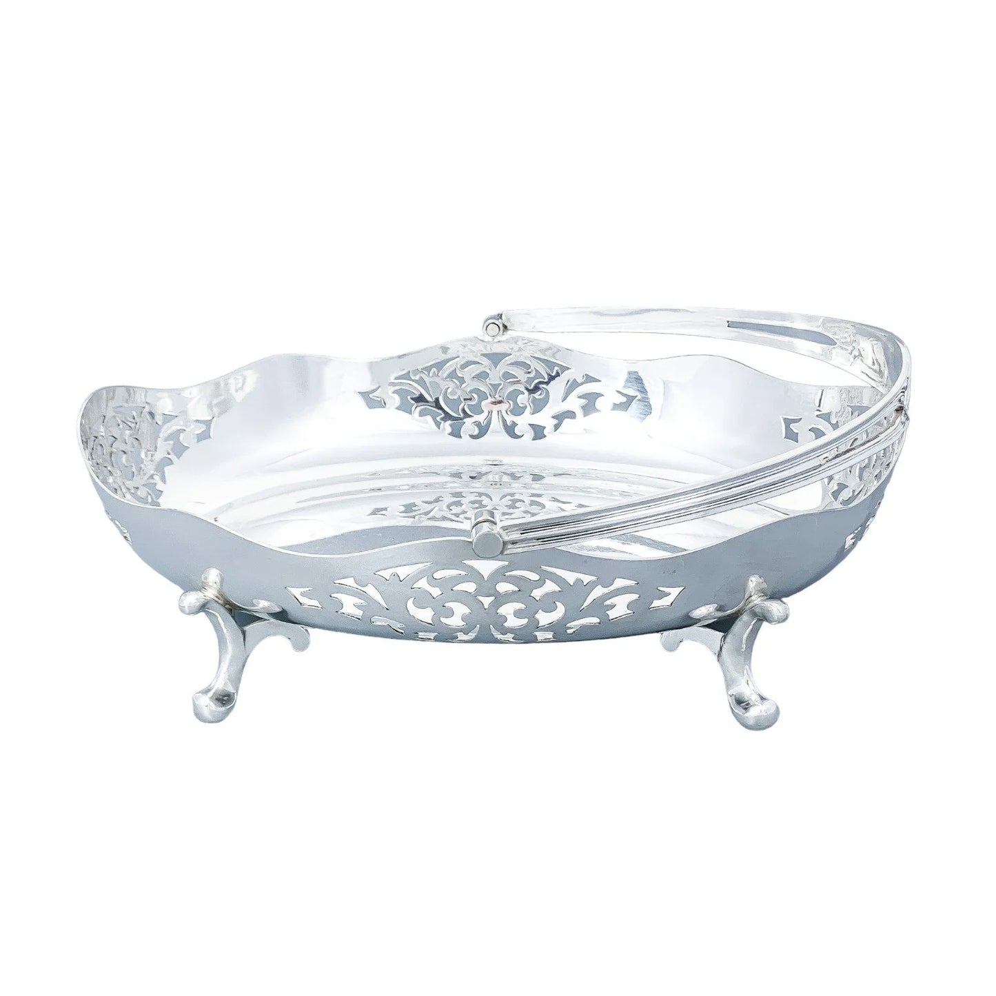 Elegant Edwardian silver plated pierced fruit basket with handle