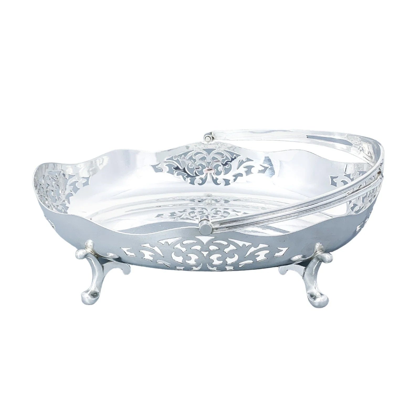 Elegant Edwardian silver plated pierced fruit basket with handle