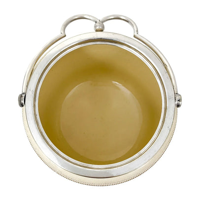 Victorian ceramic biscuit barrel with gold and blue daisies and silver-plated lid