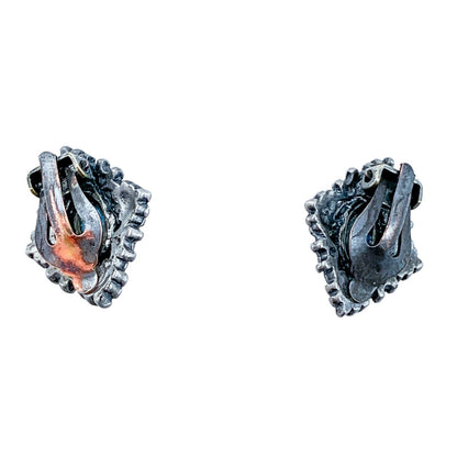 Vintage 1970s Czechoslovakian silvered brooch and ear clips set with blue Peking glass