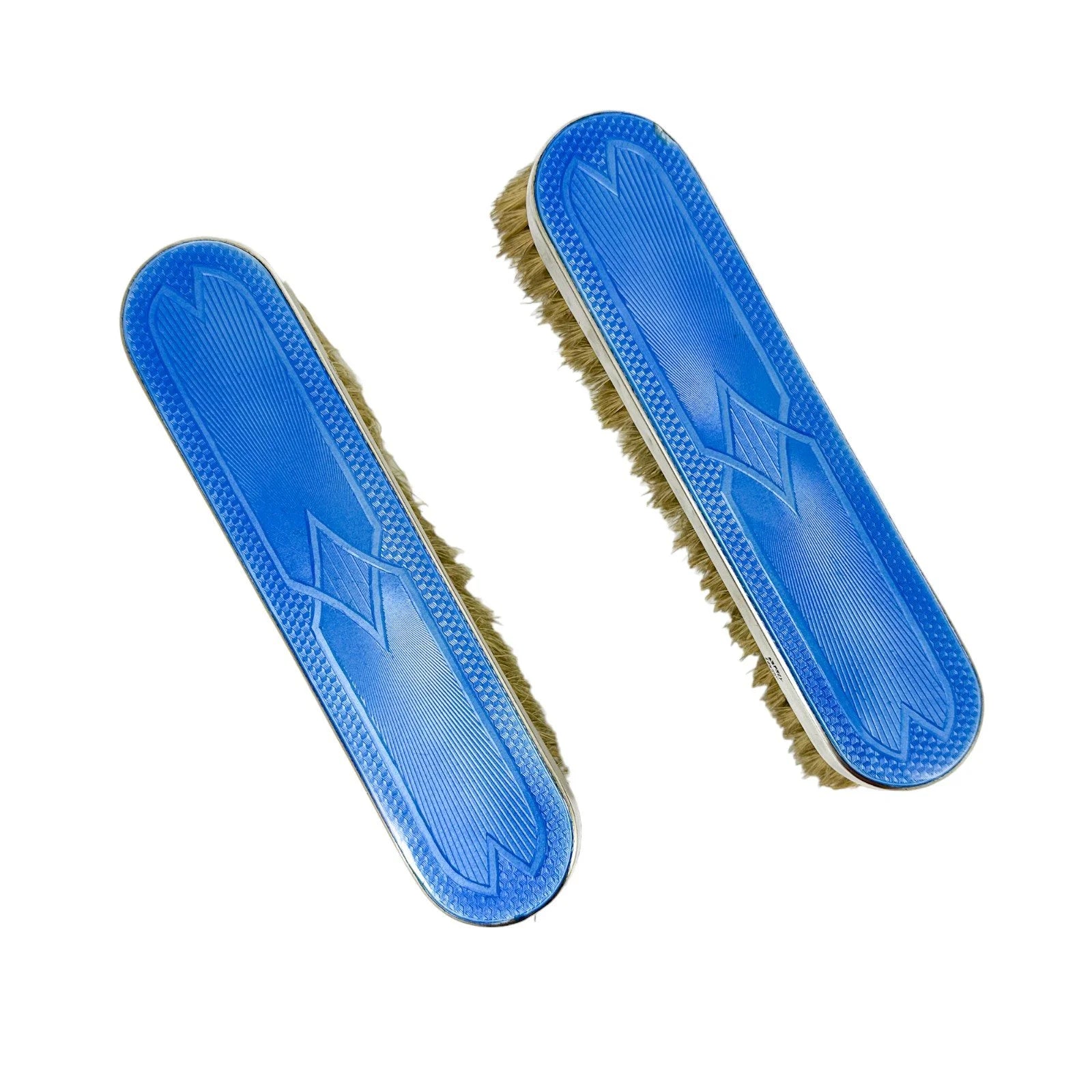 Art Deco Asprey silver and blue guilloche enamel vanity brush mirror set