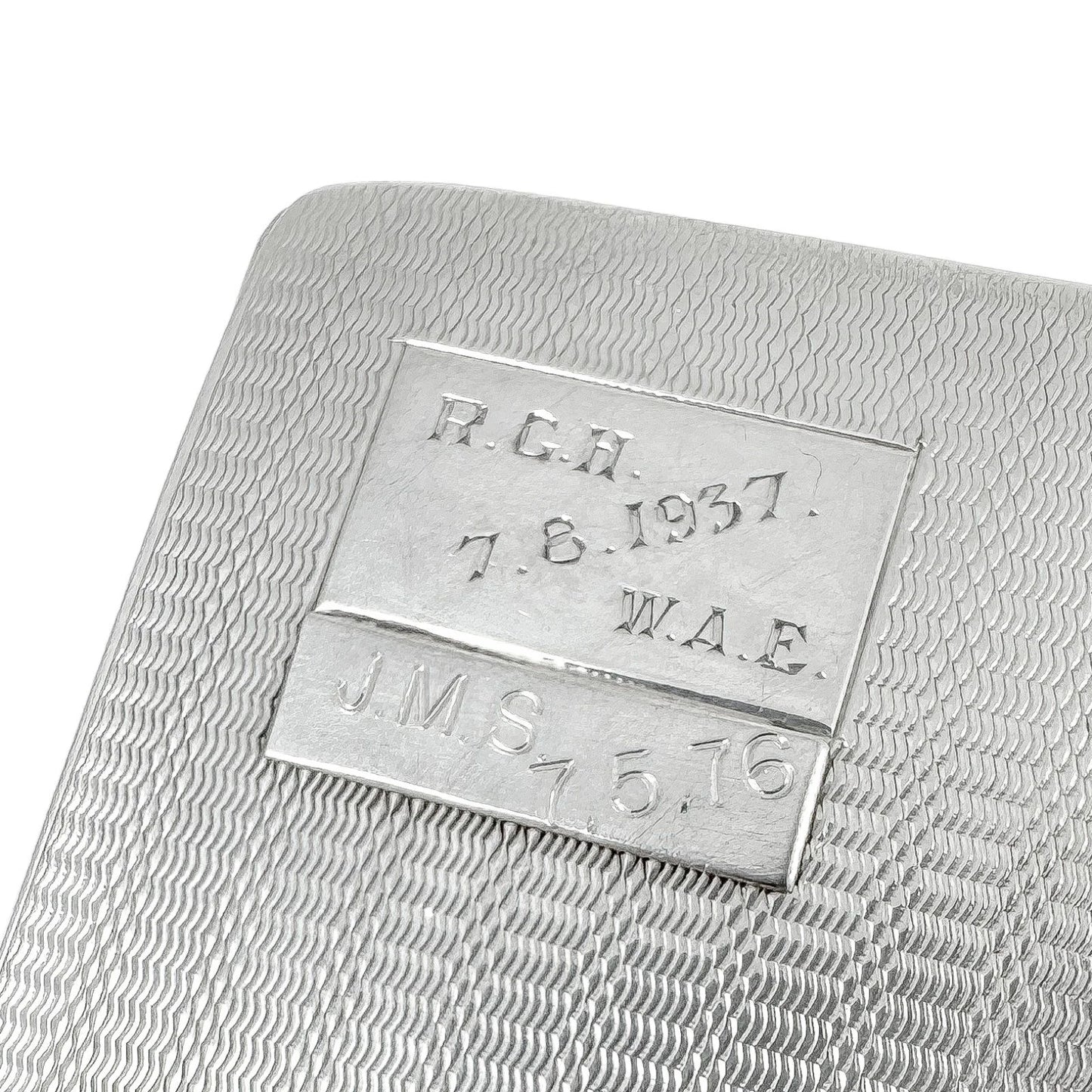 Large Art Deco sterling silver engine-turned cigarette case with gold washed interior