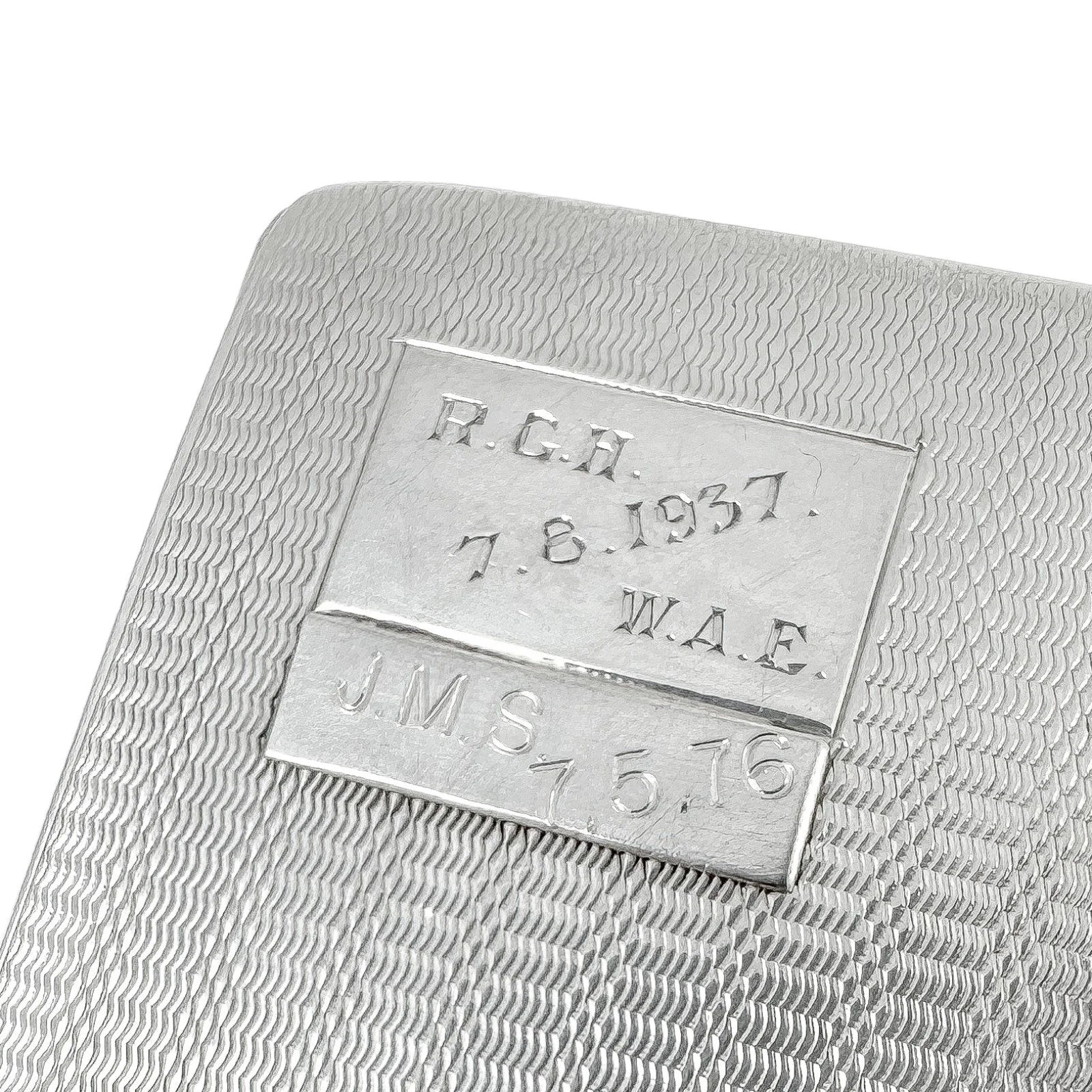 Large Art Deco sterling silver engine-turned cigarette case with gold washed interior