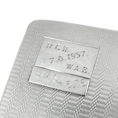 Large Art Deco sterling silver engine-turned cigarette case with gold washed interior