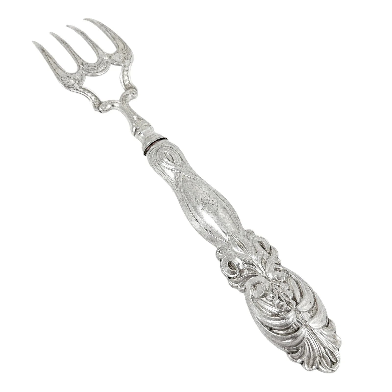 Victorian cased sterling silver fish serving set in Art Nouveau design