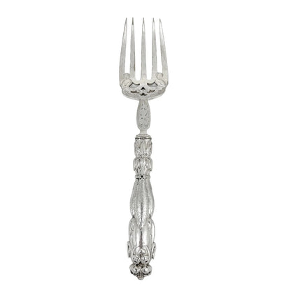 Mid-Victorian sterling silver fish server set embossed with Renaissance sea monsters