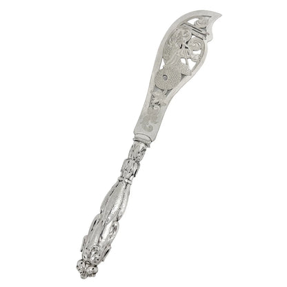 Mid-Victorian sterling silver fish server set embossed with Renaissance sea monsters