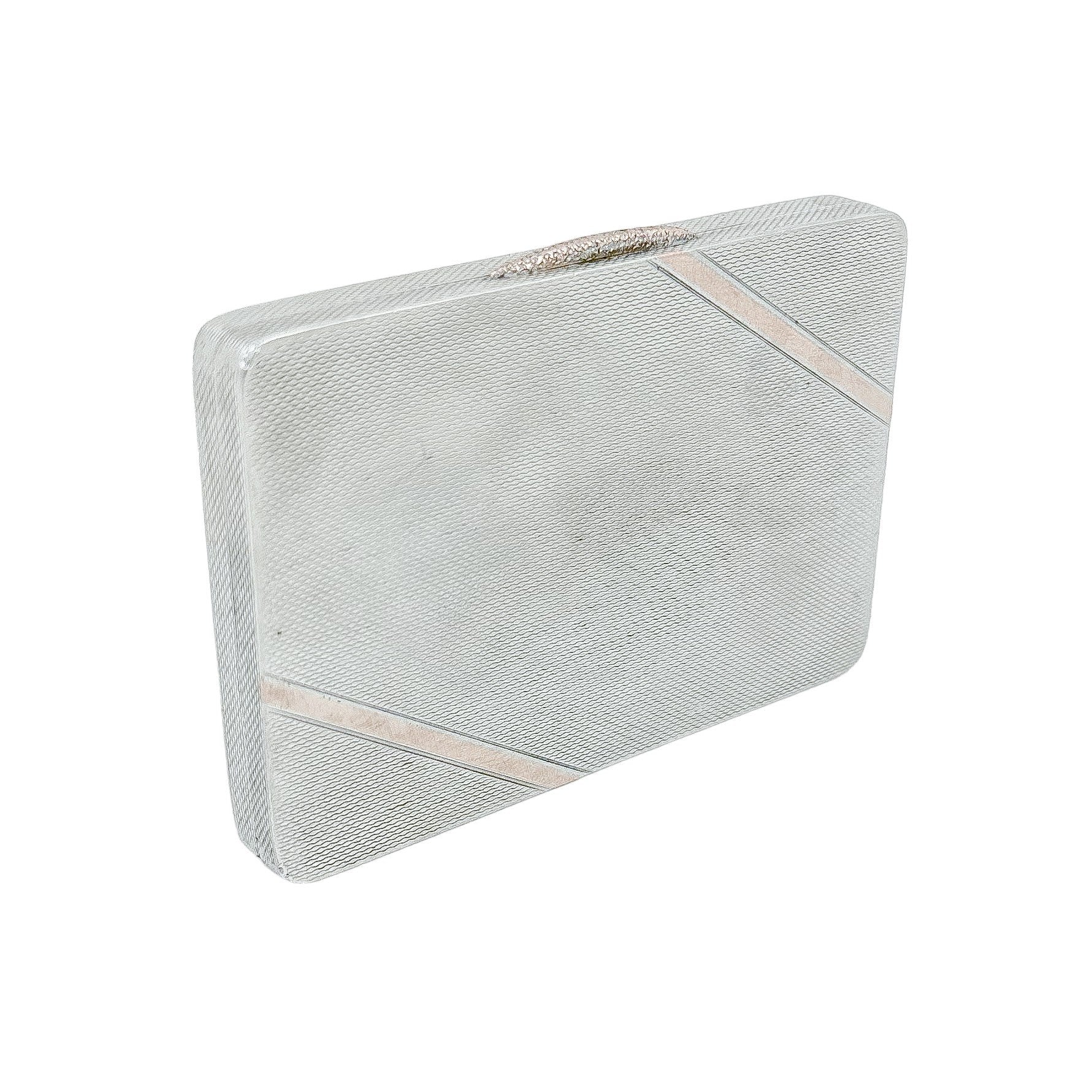 Sterling silver Art Deco gold washed cigarette / card case with geometric design