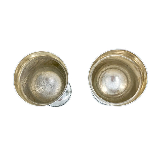 Vintage pair of Sabbath Kiddush wine goblets decorated with fruiting vines and grapes