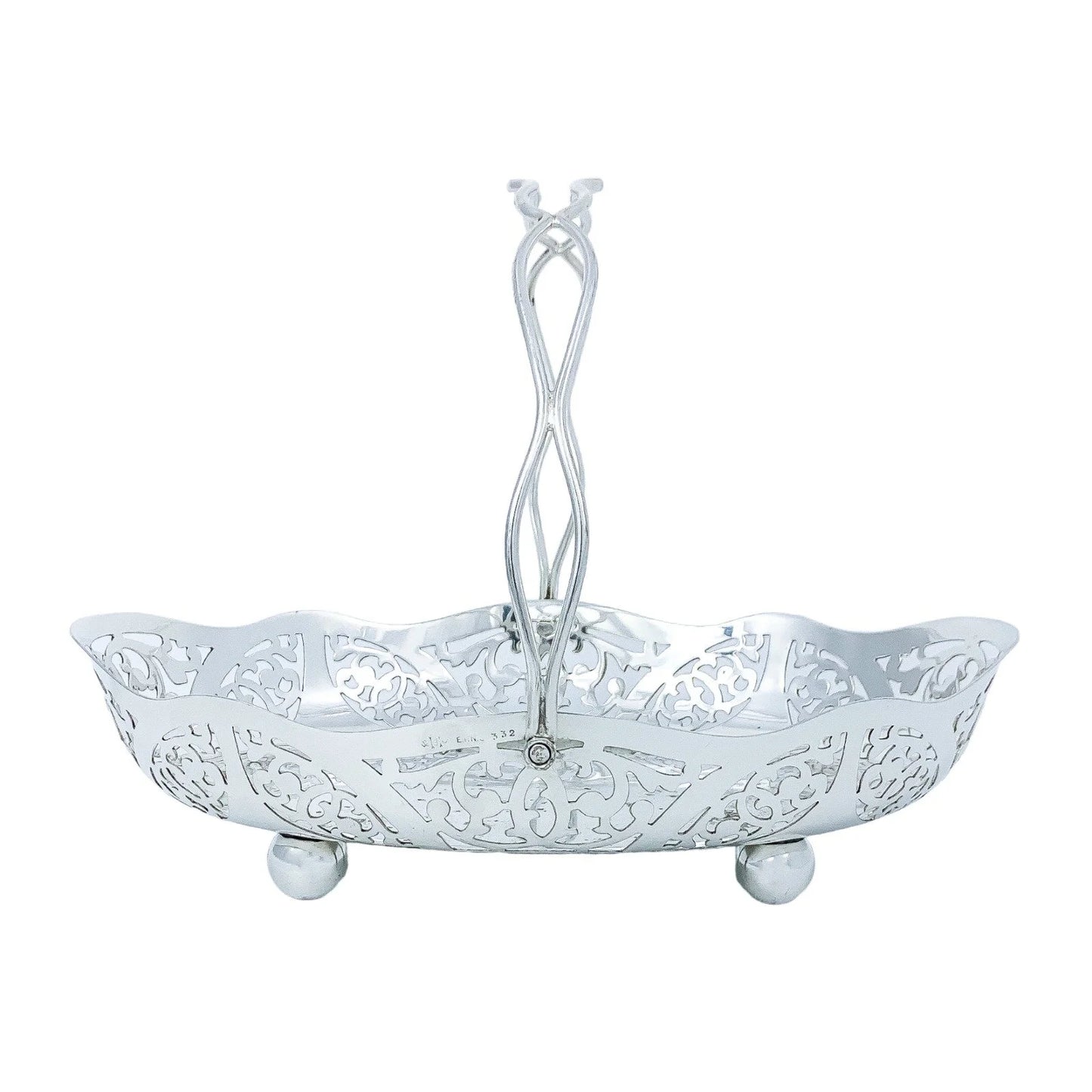 Ornate Art Nouveau silver plated fruit bowl pierced with scrolls