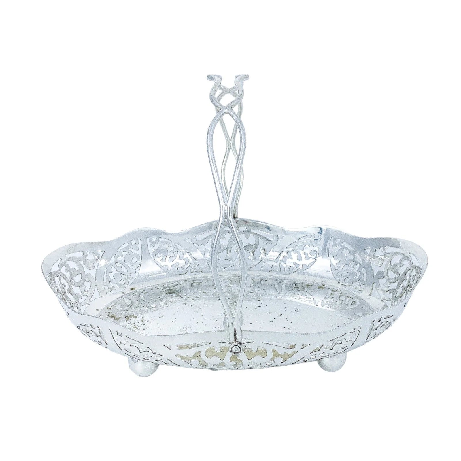 Ornate Art Nouveau silver plated fruit bowl pierced with scrolls