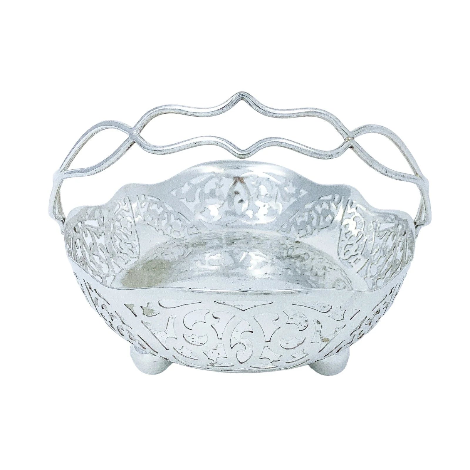 Ornate Art Nouveau silver plated fruit bowl pierced with scrolls