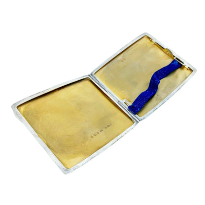 Large Art Deco sterling silver engine-turned cigarette case with gold washed interior