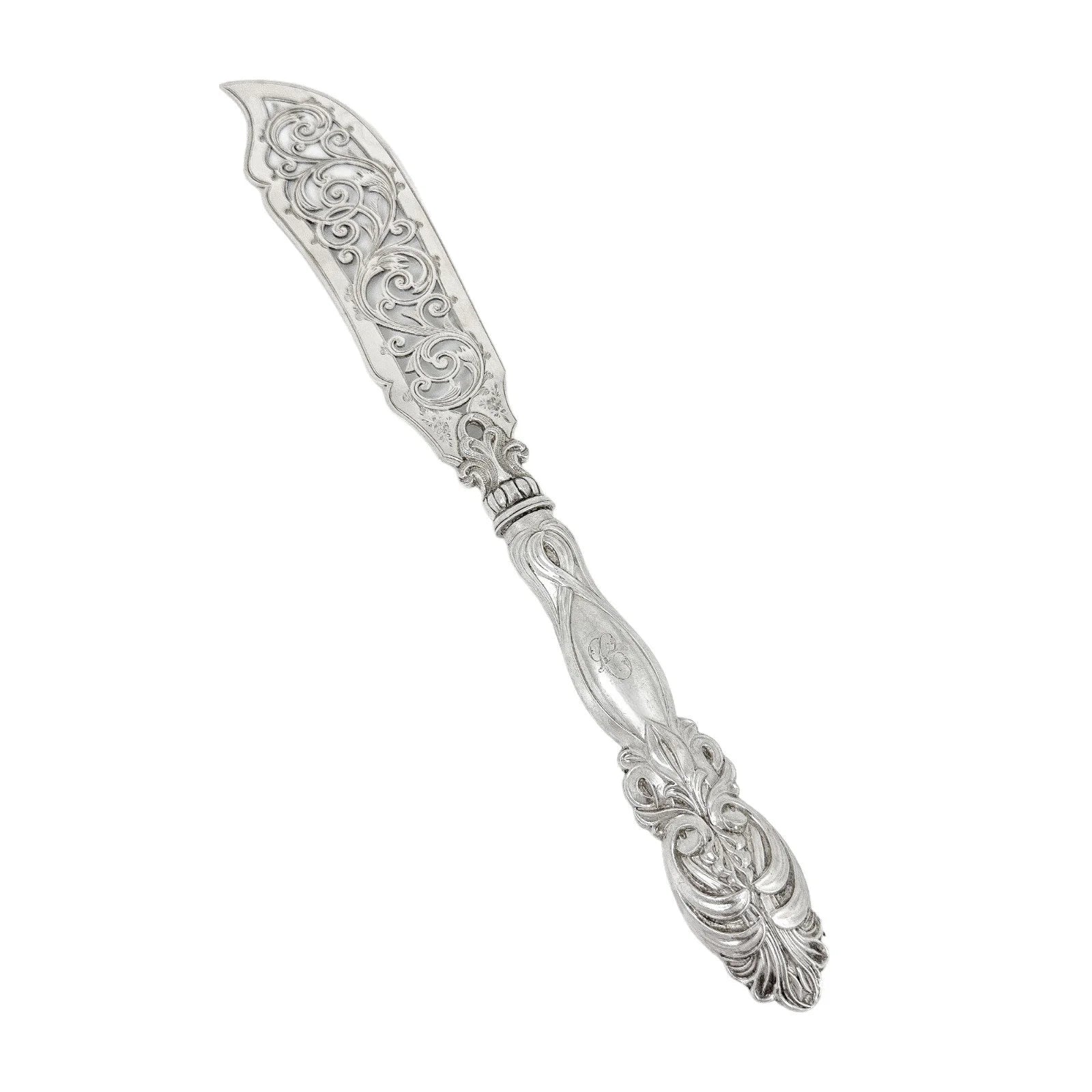 Victorian cased sterling silver fish serving set in Art Nouveau design