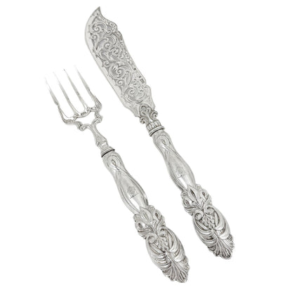 Victorian cased sterling silver fish serving set in Art Nouveau design