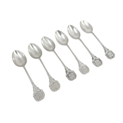 Edwardian boxed set 6 sterling silver demitasse coffee spoons; sporting interest