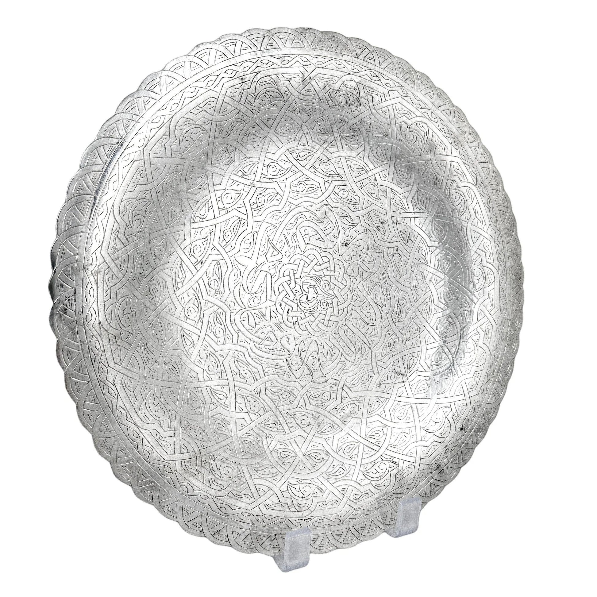 Vintage Egyptian silver dish / tray engraved with scrolls