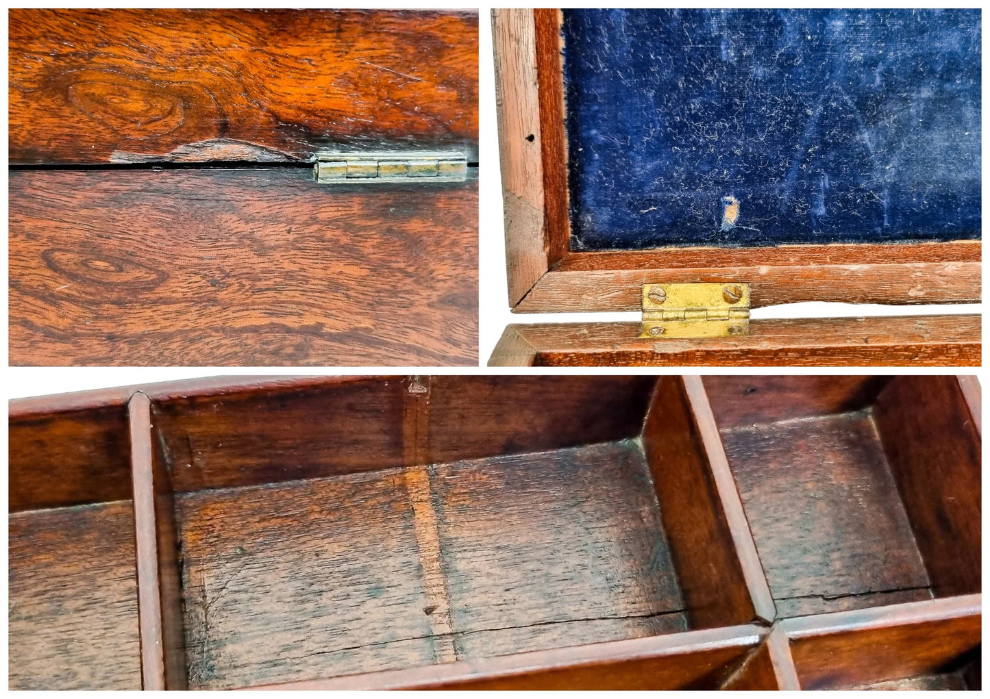 Romantic Victorian rosewood sewing / jewellery storage box with heart cartouche