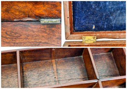 Romantic Victorian rosewood sewing / jewellery storage box with heart cartouche