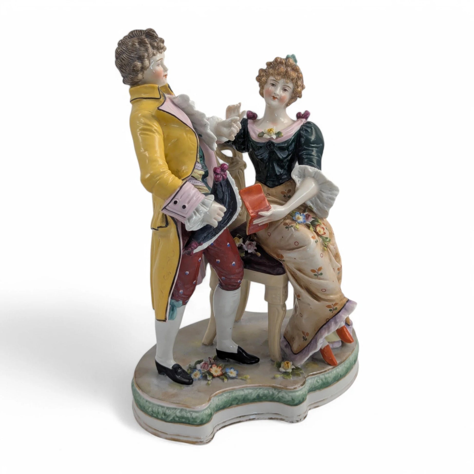 Late 19th century Sitzendorf porcelain courting couple figurine