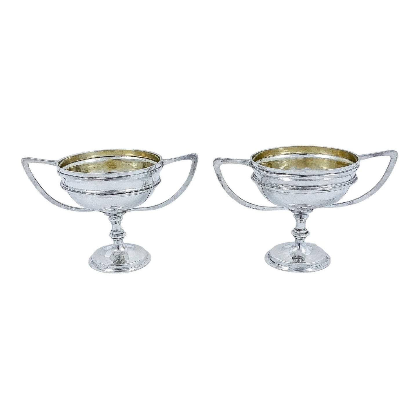 Wang Hing Chinese export gilded solid silver salt cellars / miniature trophy cups