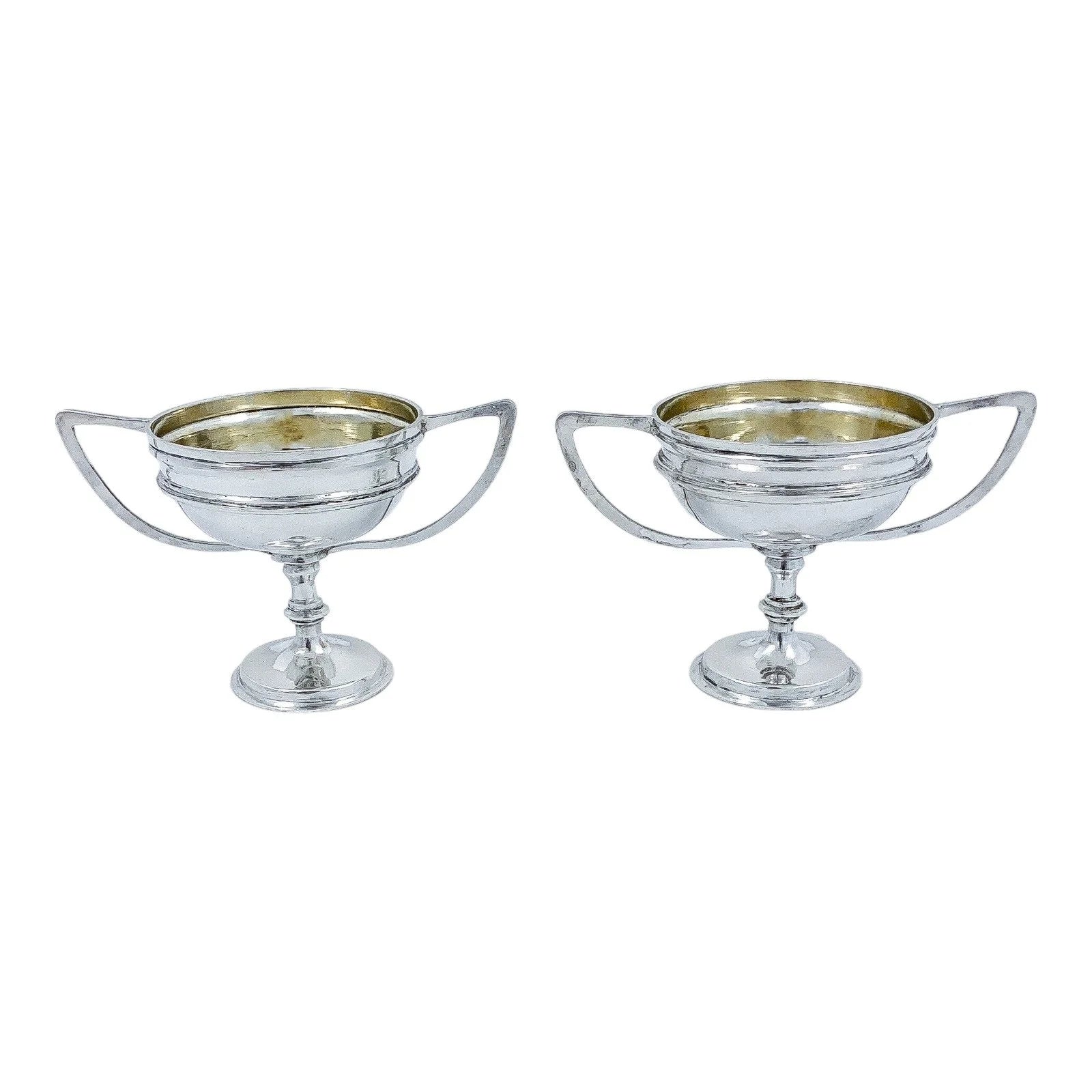 Wang Hing Chinese export gilded solid silver salt cellars / miniature trophy cups