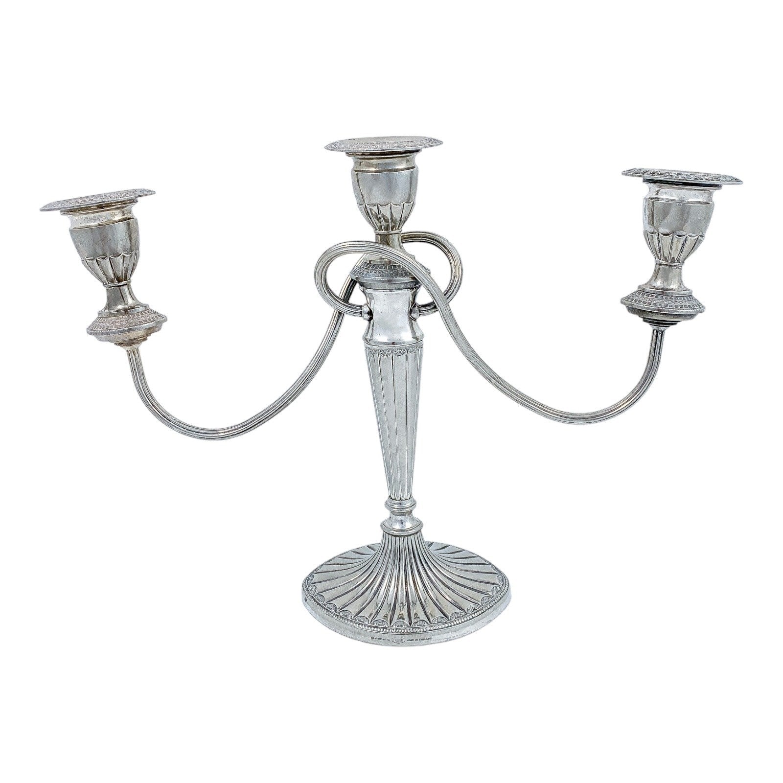 Vintage 1950's Egyptian revival three-arm silver plated candelabra, Falstaff